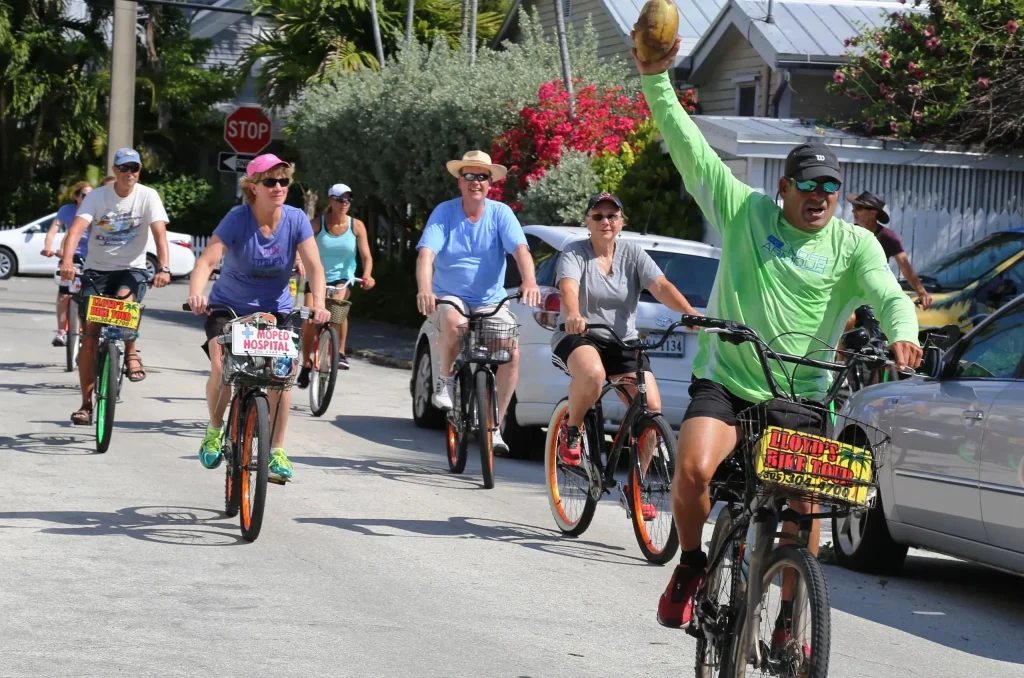 Group Biking Adventure in Tropical Destination Roadway Scene